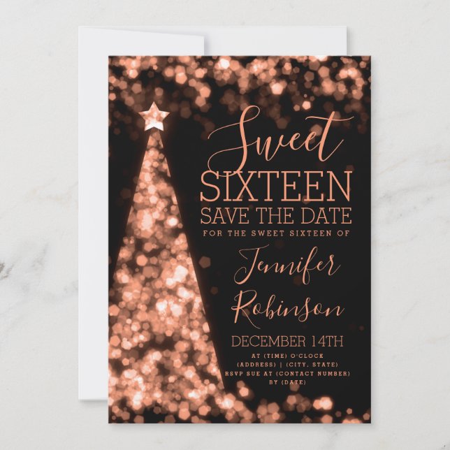 Sweet 16 Birthday Invitation Rose Gold Christmas (Front)