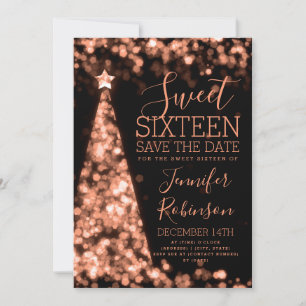 Sweet 16 Birthday Invitation Rose Gold Christmas