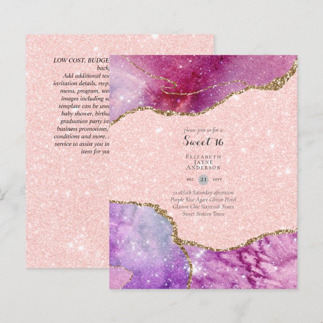 Sweet 16 Birthday Invitations Agate Glitter  (Front/Back)