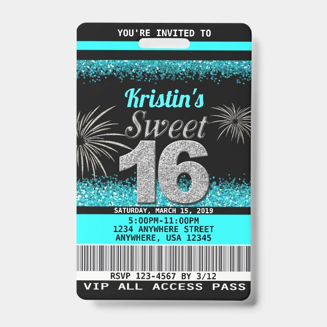 Sweet 16 Birthday Invitations Badge (Front)