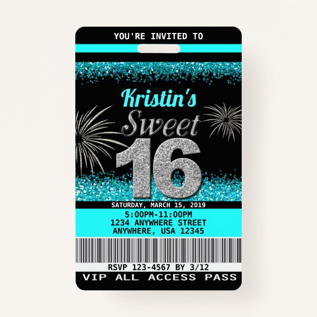 Sweet 16 Birthday Invitations Badge (Front)