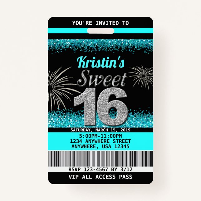 Sweet 16 Birthday Invitations Badge (Front)