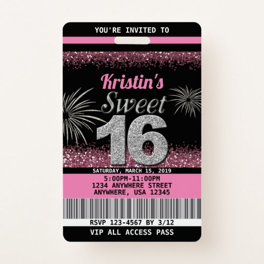 Sweet 16 Birthday Invitations In Blush Pink Badge Sweet 16 Birthday Invitations In Blush Pink Badge