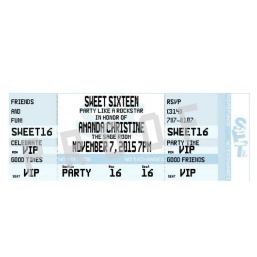 Sweet 16 Birthday Invitations - Qty of 20 Tickets (Front)