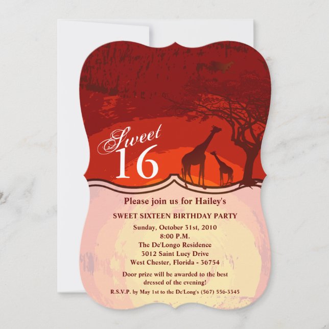 Sweet 16 Birthday Invite African Safari Giraffe Su (Front)