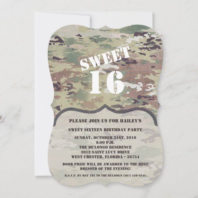 Sweet 16 Birthday Invite Army OCP Camo Uniform Cam (Front)