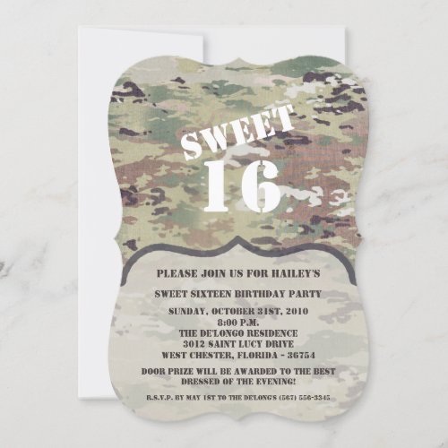 Sweet 16 Birthday Invite Army OCP Camo Uniform Cam