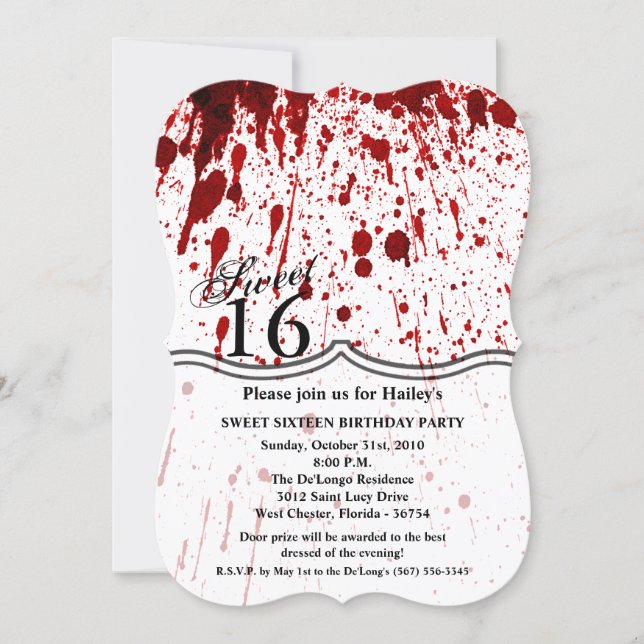 Sweet 16 Birthday Invite Blood Splatter Vampire Go (Front)