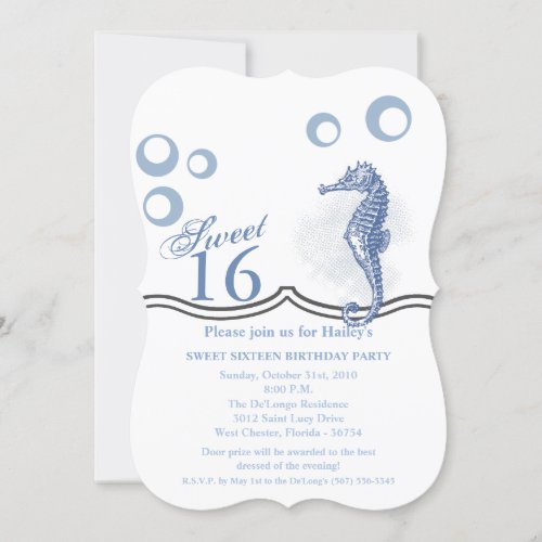 Sweet 16 Birthday Invite Seahorse Ocean Beach