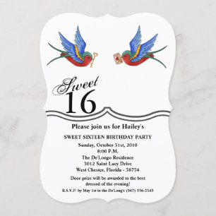 Sweet 16 Birthday Invite Traditional Bird Tattoo S
