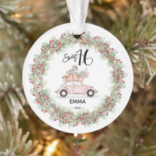 Sweet 16 Birthday Keepsake Pink Car Ornament