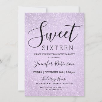 Sweet 16 Birthday Lavender Glitter Look Paint Invitation | Zazzle