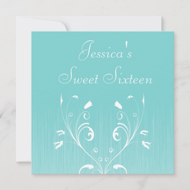 Sweet 16 Birthday Light Blue White Flowers Invitation (Front)