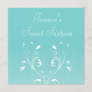 Sweet 16 Birthday Light Blue White Flowers Invitation