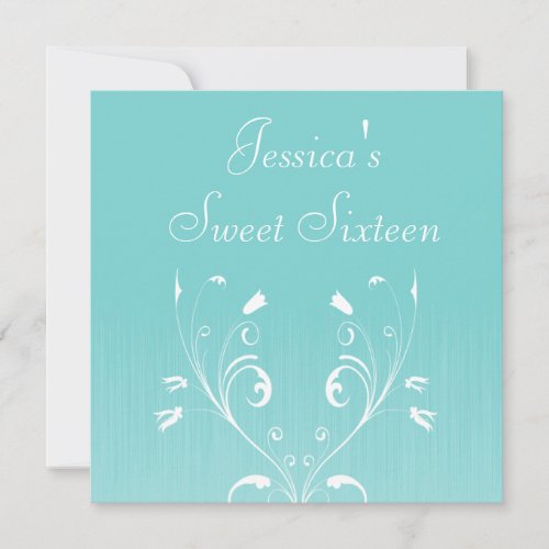Sweet 16 Birthday Light Blue White Flowers Personalized Invitation