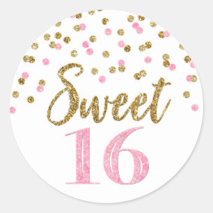 Sweet 16 Birthday Light Pink Gold Confetti Classic Round Sticker