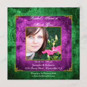Sweet 16 Birthday Mardi Gras Party Invitation