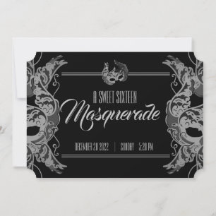 sweet 16 BIRTHDAY MASQUERADE black & white ticket Invitation
