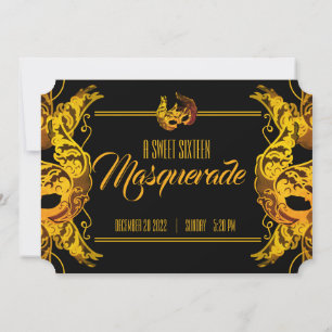 sweet 16 BIRTHDAY MASQUERADE gold ticket Invitation