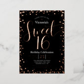 Sweet 16 Birthday Modern Glam Black Real Rose Gold Foil Invitation (Standing Front)