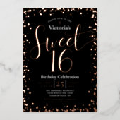 Sweet 16 Birthday Modern Glam Black Real Rose Gold Foil Invitation (Front)