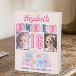Sweet 16 birthday name floral awesome since pink wooden box sign