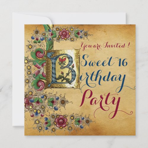 SWEET 16  BIRTHDAY PARTY ANTIQUE FLORAL PARCHMENT INVITATION