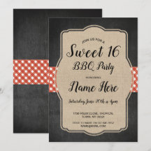 Sweet 16 Birthday Party BBQ Red Gingham Burlap
