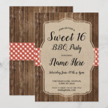 Sweet 16 Birthday Party BBQ Red Gingham Burlap