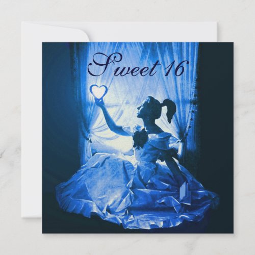 SWEET 16 BIRTHDAY PARTY BLUE  BLACK WHITE DAMASK INVITATION