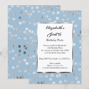 Sweet 16 Birthday Party Blue Party Silver Bubbles Invitation