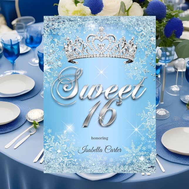 Sweet 16 Birthday Party Blue Snowflake Winter Invitation (Creator Uploaded)