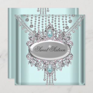 Sweet 16 Birthday Party Blue White Diamonds Invitation