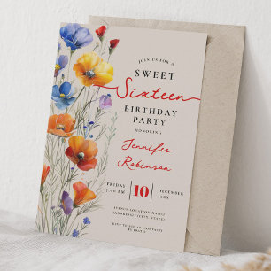 Sweet 16 Birthday Party Boho Wildflowers Invitation