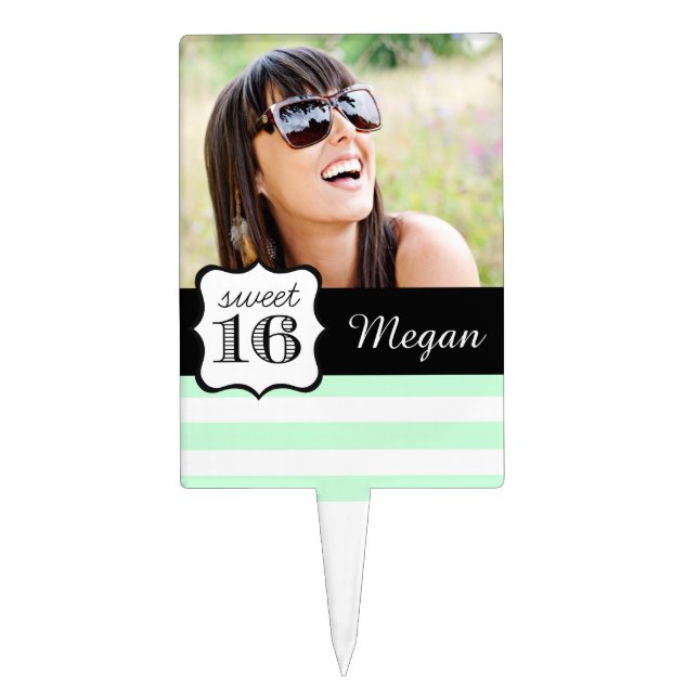 Sweet 16 birthday party cake topper / pick in mint (Front)