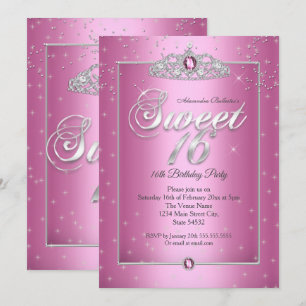 Sweet 16 Birthday Party Candy Pink Diamond Tiara  Invitation