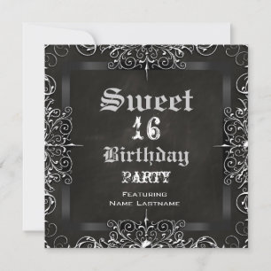 Sweet 16 Birthday Party Chalkboard Black Antique Invitation