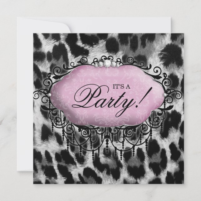 Sweet 16 Birthday Party Cute Leopard Pink Wild Invitation (Front)