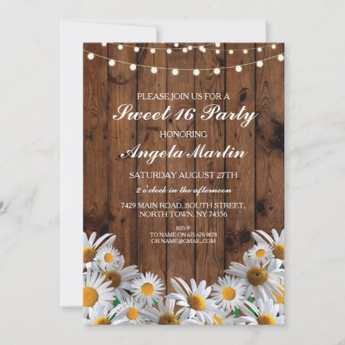 Sweet 16 Birthday Party Daisy Wood Lights Invite