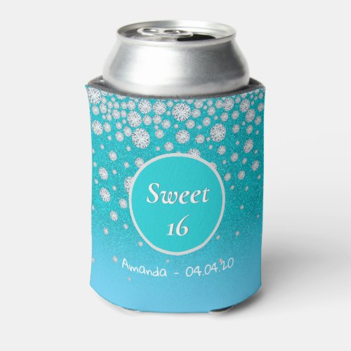 Sweet 16 birthday party diamonds teal glitter can cooler