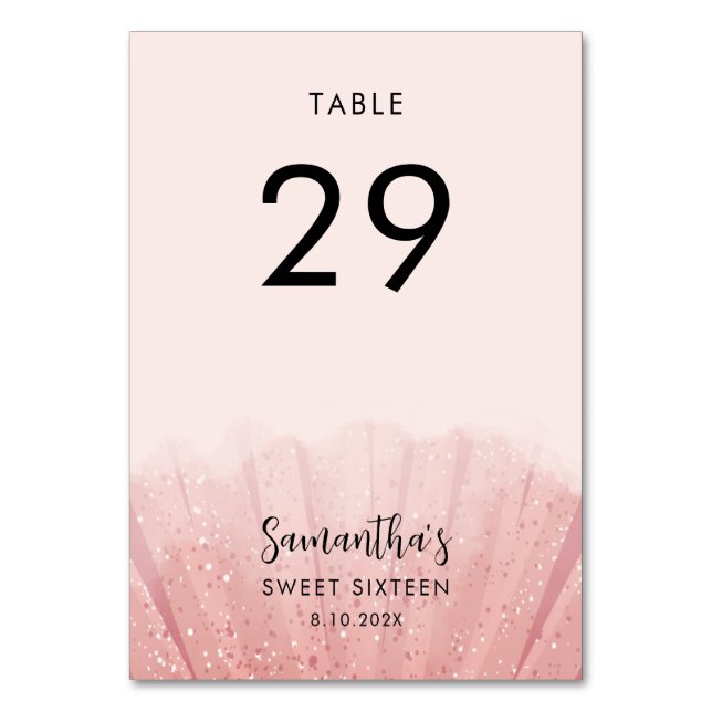 Sweet 16 Birthday Party Elegant 29 Table Number (Front)