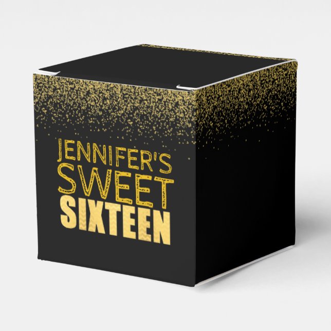 Sweet 16 Birthday Party Favor Box Fx Gold Glitter (Front Side)