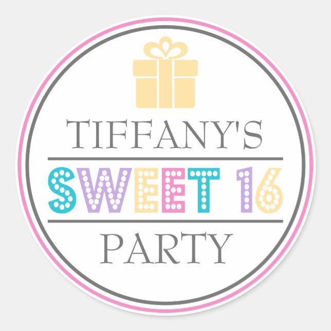 Sweet 16 Birthday Party Favor Sticker (Front)