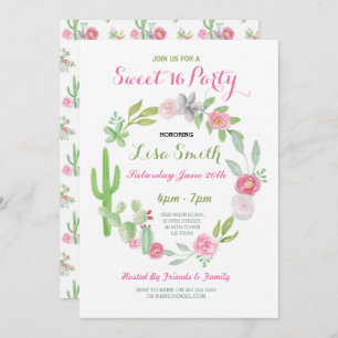 Sweet 16 Birthday Party Fiesta Cactus Invitation