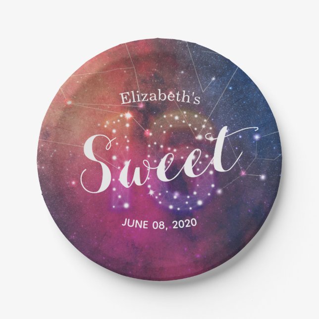 Sweet 16 Birthday Party Galaxy Star Constellations Paper Plates (Front)