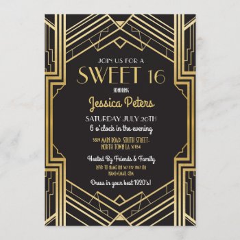 Sweet 16 Birthday Party Gatsby Art Deco Invite by WOWWOWMEOW at Zazzle