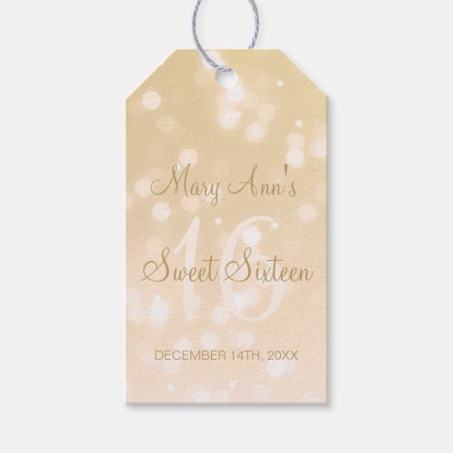Sweet 16 Birthday Party Gold Bokeh Sparkle Lights Gift Tags