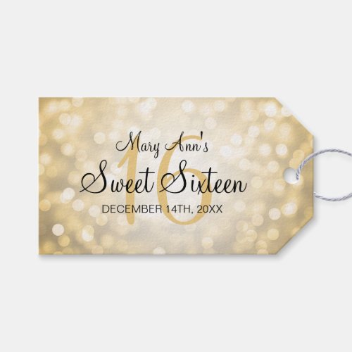 Sweet 16 Birthday Party Gold Glitter Lights Gift Tags