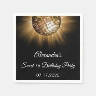 Sweet 16 Birthday Party Gold Sparkle Disco Ball Napkins