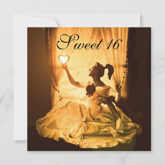 SWEET 16 BIRTHDAY PARTY,GOLD YELLOW BLACK DAMASK INVITATION (Front)